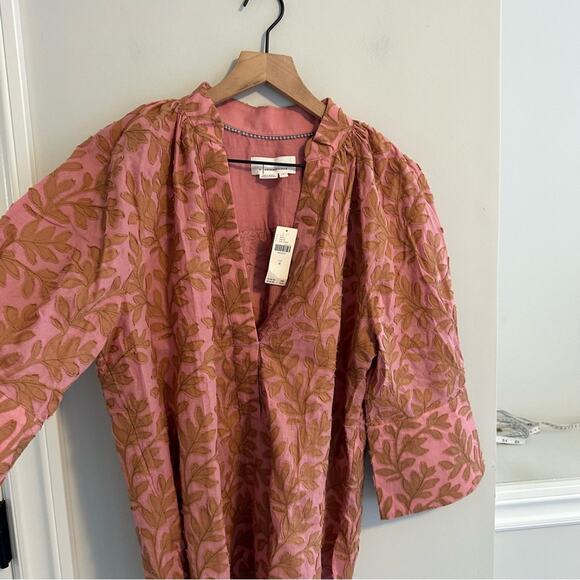 NWT Anthropologie Pink Orange Leaf Cotton Textured Blouse Top Medium - Picture 10 of 14